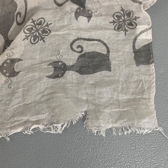 Womens Black Cat Rectangle Scarf Gray Lightweight Halloween Fall Frayed Neutral - Picture 6 of 10